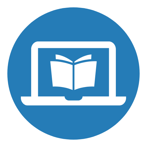Icon of a laptop with a book on the screen
