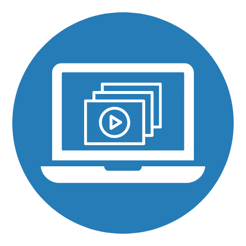 Icon of a laptop with a series of videos depicted on the screen